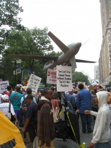 Nick Mottern and the Drone Replica at the Historic Climate March.